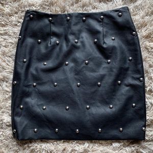 F21 studded black leather mini skirt